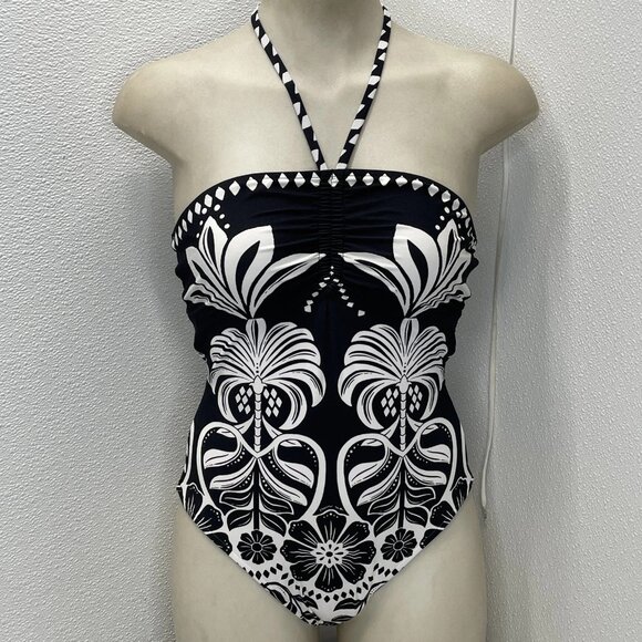 NEW FARM RIO Women’s Floral One-Piece Swimsuit – Black with Flowers – Size S - Picture 1 of 10